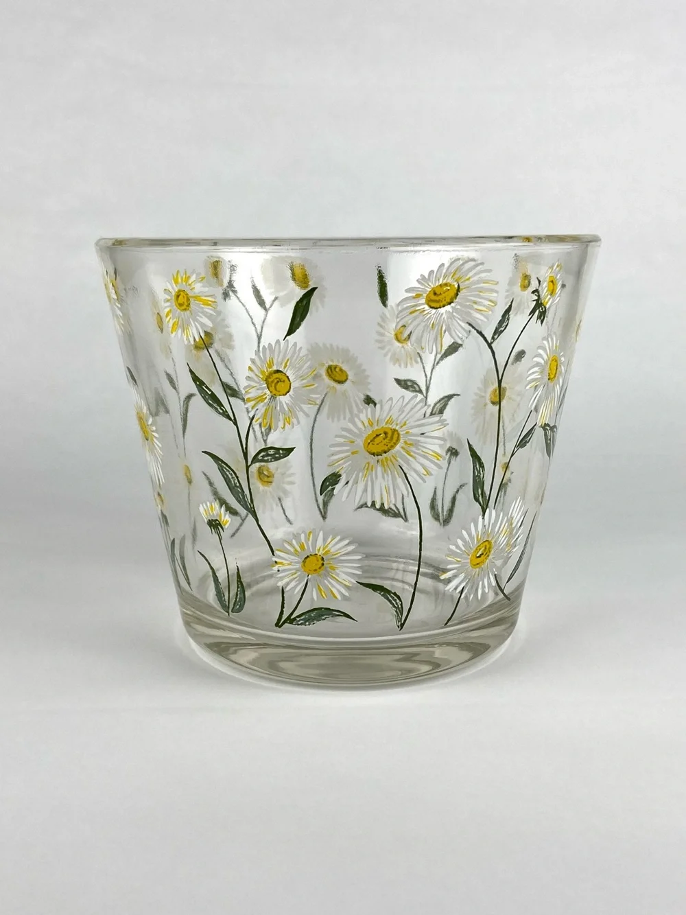 Vintage Cera Small Glass Ice Bucket With Daisy Motif Cottagecore Grandmillennial